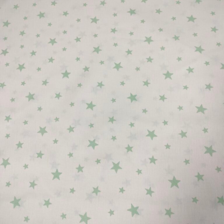 Posteljno platno - Bela podloga mint zvezdice